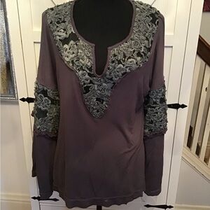 POL Women's Top with Lace Detail in Purple and Gray